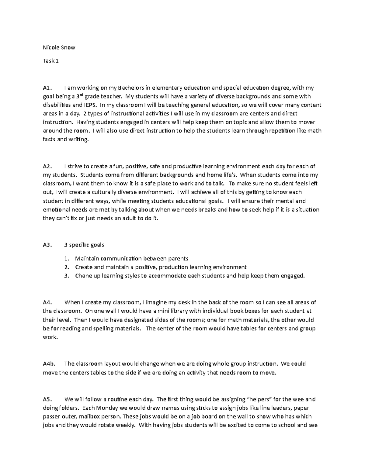 Task1 d095 - classroom layout and view points - Nicole Snow Task 1 A1 ...