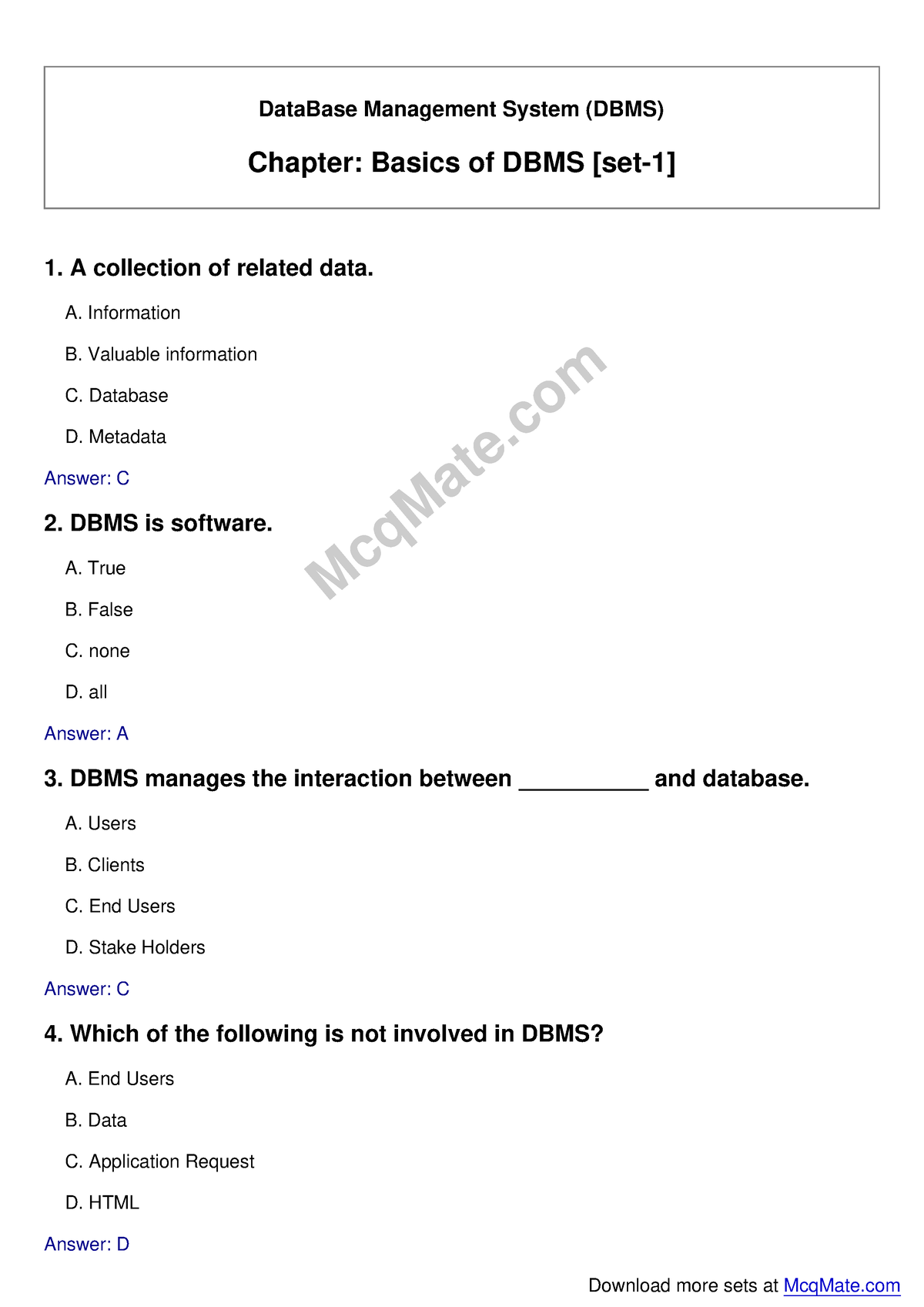 Data Base Management System (DBMS) (basics-of-dbms [set-1]) Solved MCQs ...