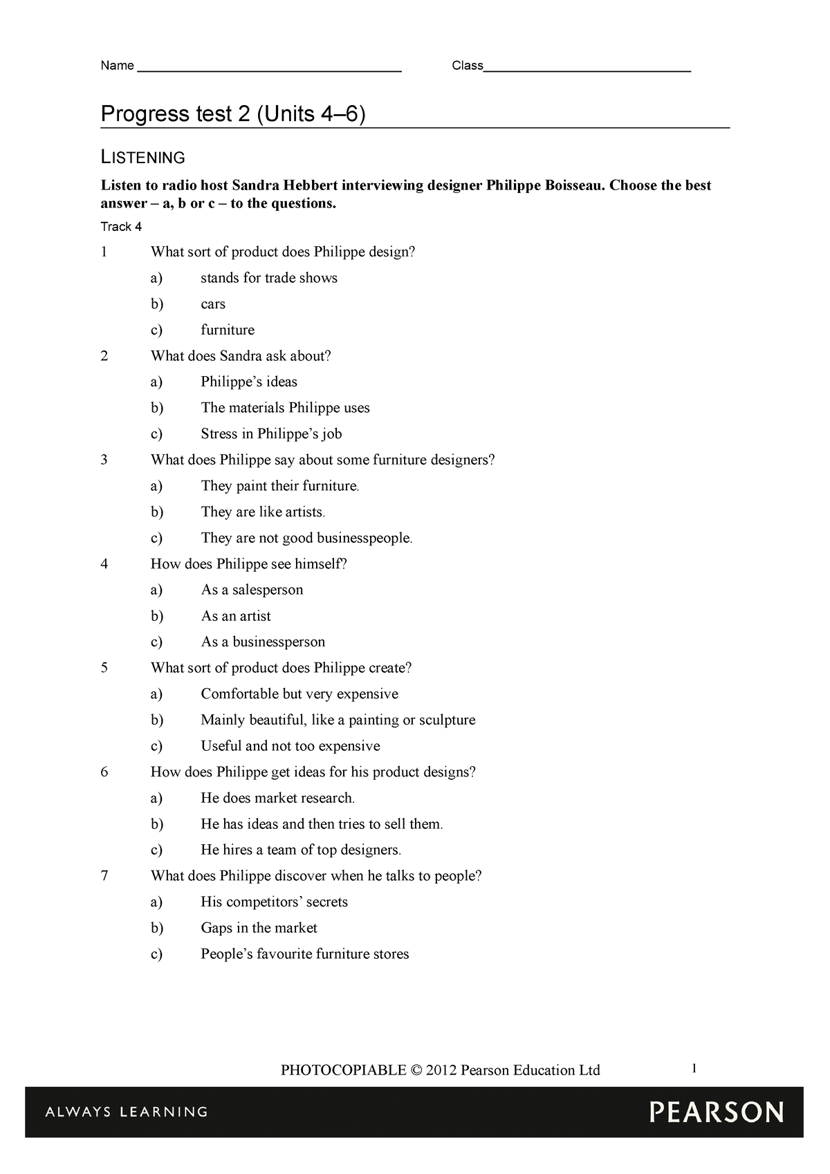 Progress Test 2 - Test Progreso B - Progress Test 2 (Units 4–6 ...