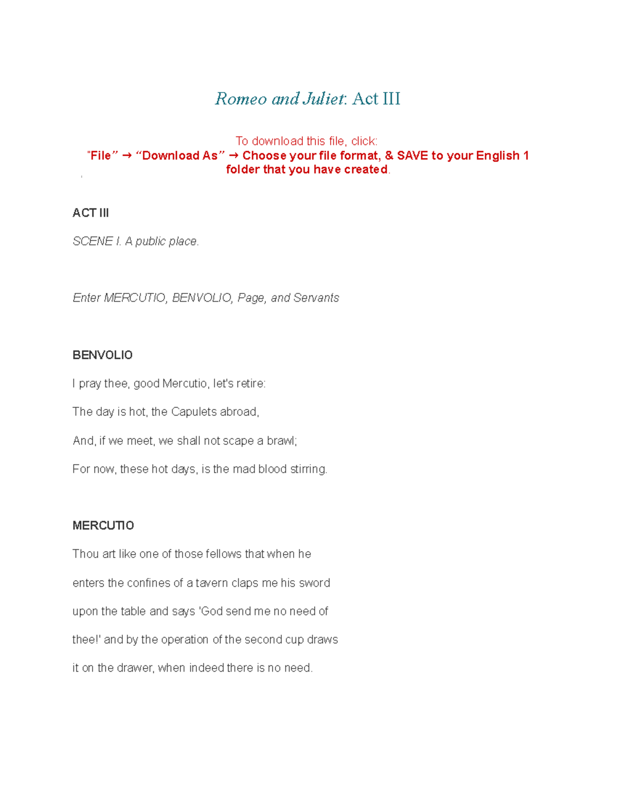 romeo and juliet act iii assignment