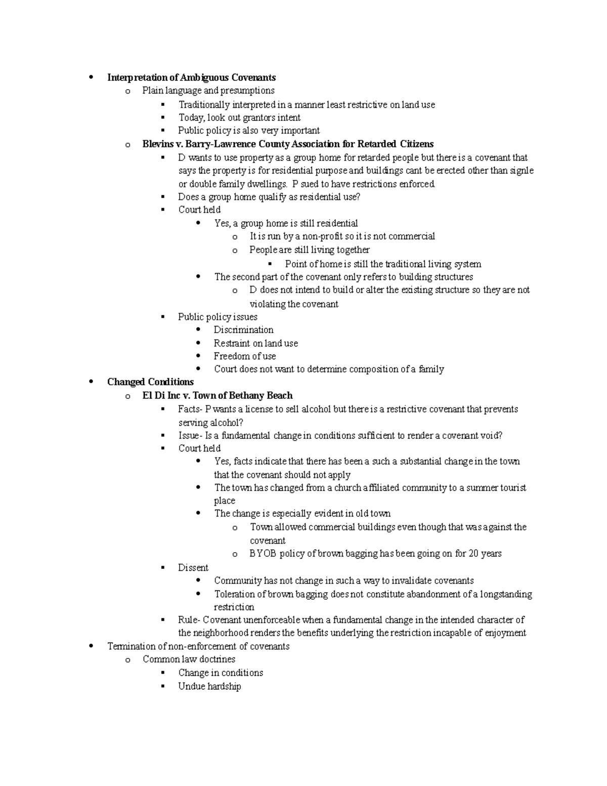 Property Law Outline 2 Interpretation of Ambiguous Covenants o