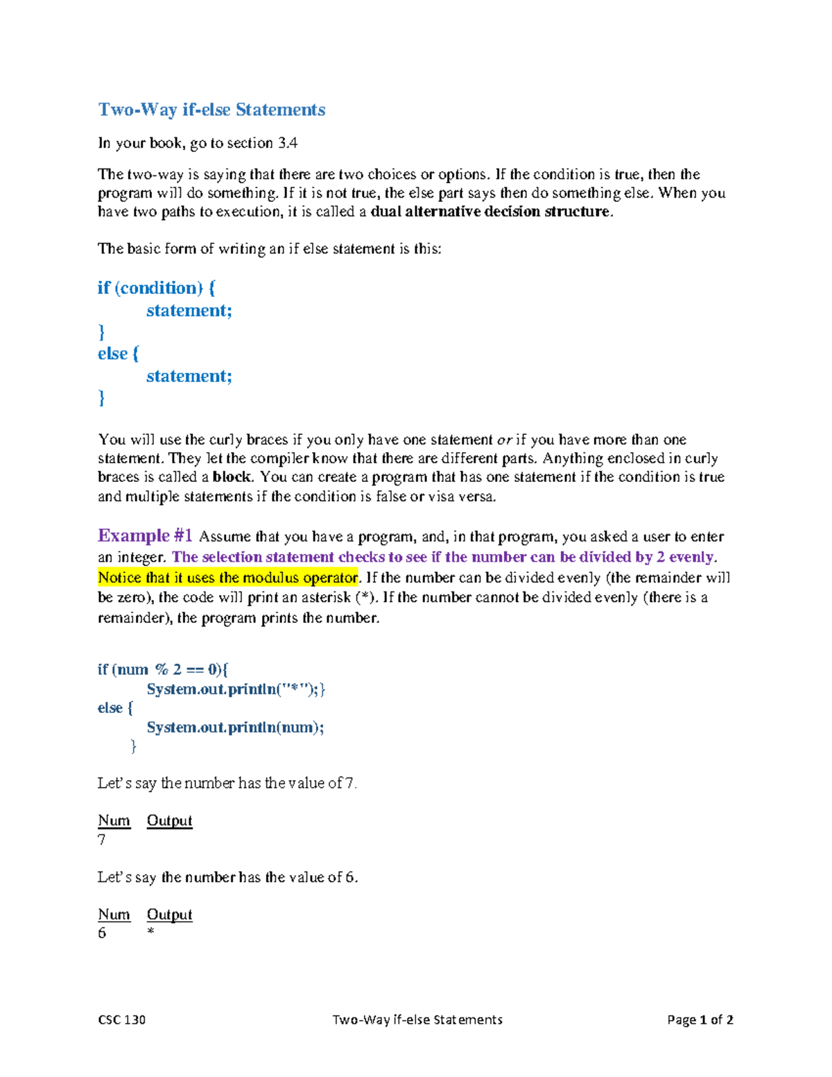 Two-Way if-else Statements - The two-way is saying that there are two ...
