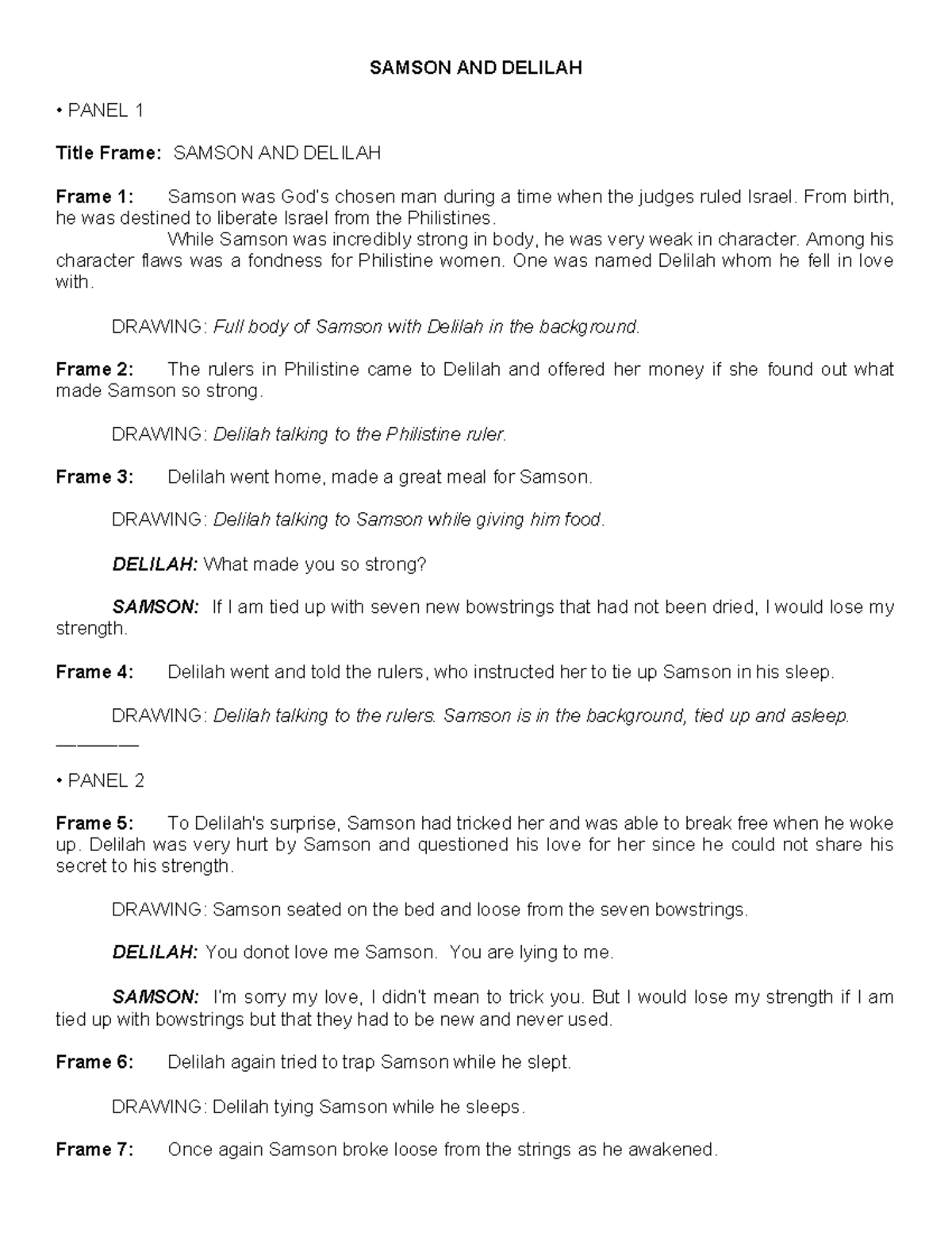 Samson AND Delilah - Comics script for finals - SAMSON AND DELILAH ...