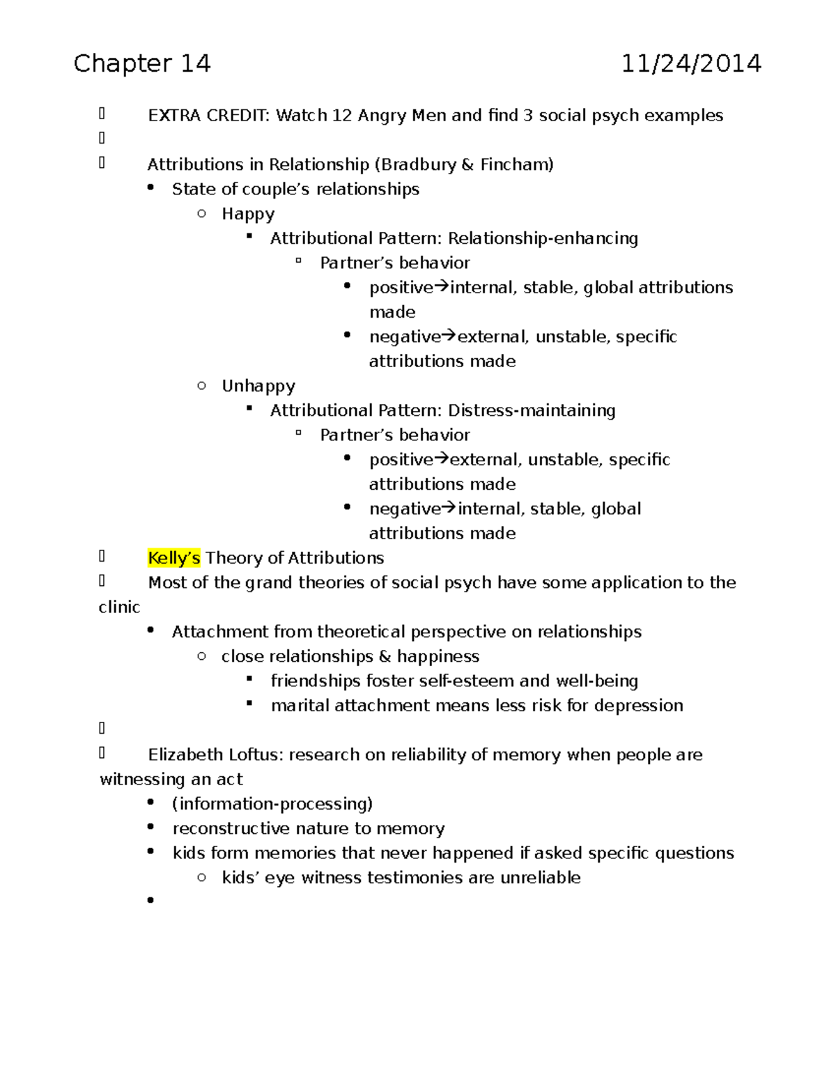PSY 3310 Unit 4 Notes - Chapter 14 11/24/2014 EXTRA CREDIT: Watch 12 ...