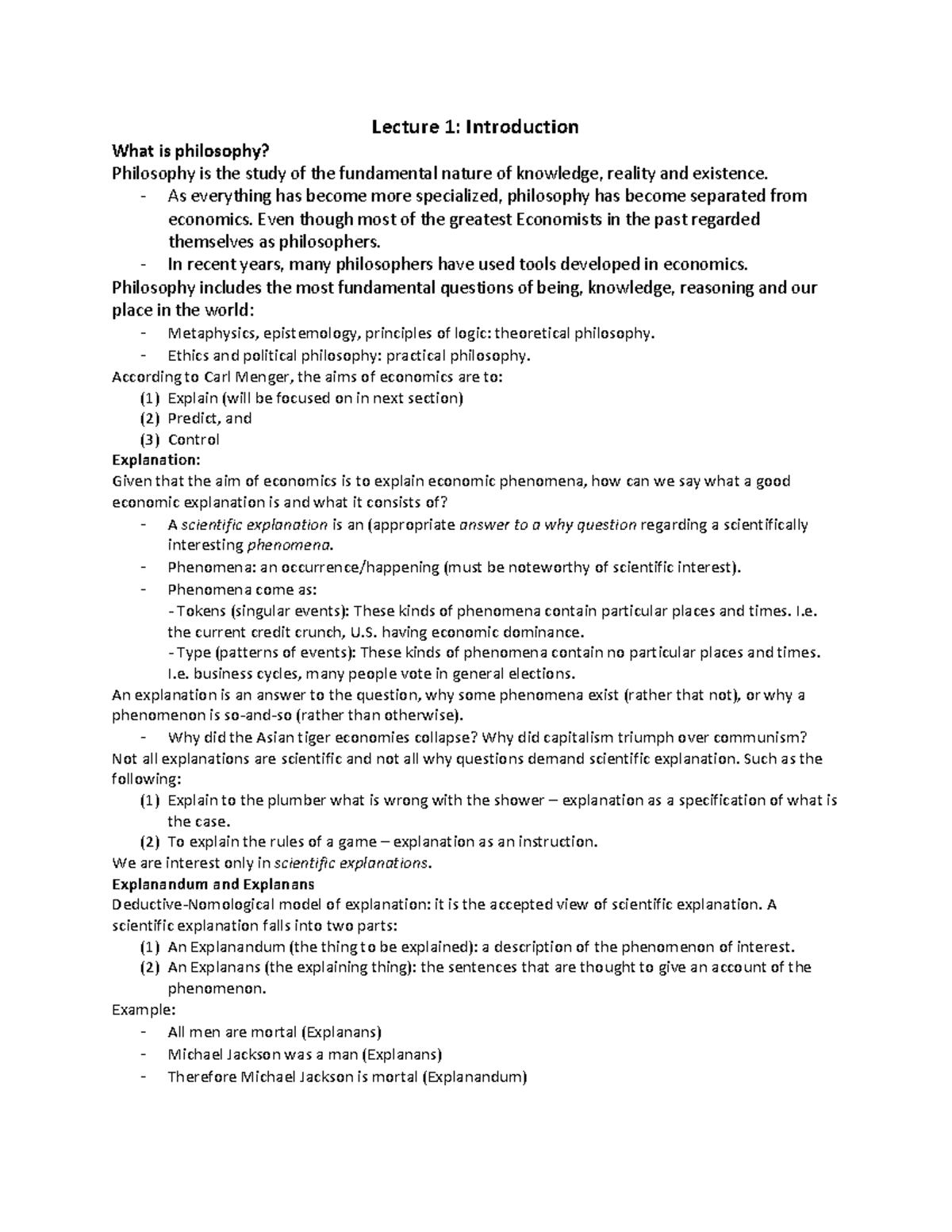 Summary - Lecture 1-9 - Lecture 1: Introduction What Is Philosophy ...