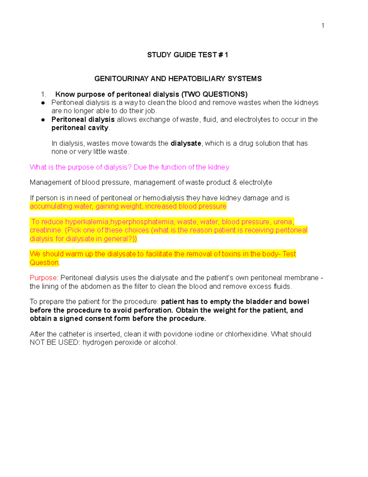 Adv Med surge Test 1 Mer surg info STUDY GUIDE TEST 1