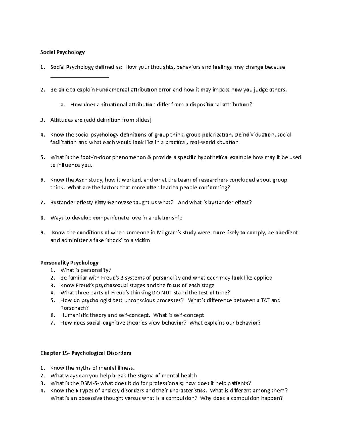Study Guide Part 1 - notes - Social Psychology Social Psychology ...