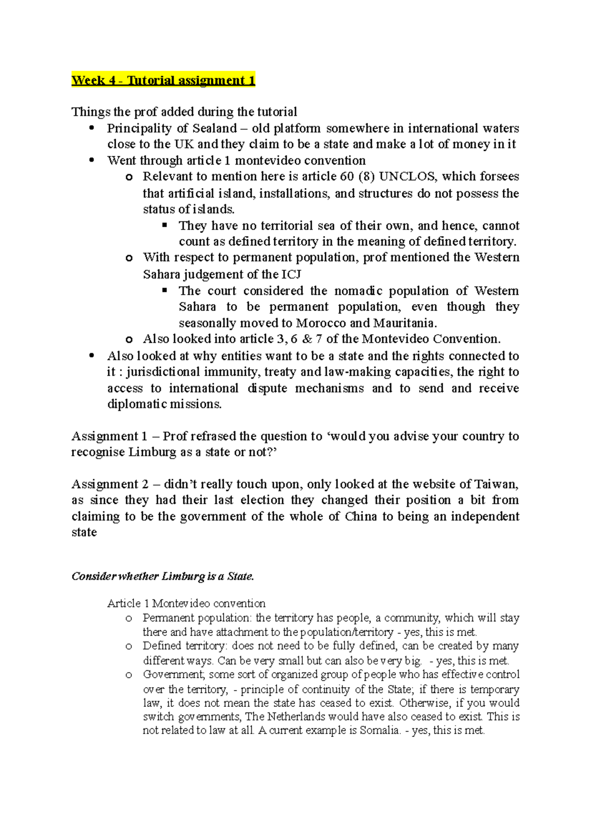 PIL Tutorial 4 - Statehood - Week 4 - Tutorial assignment 1 Things the ...