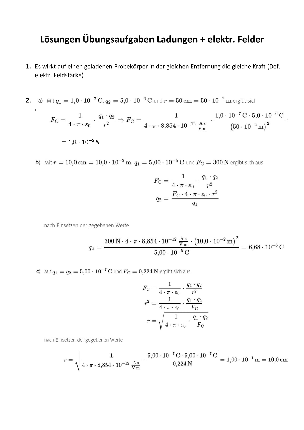 6.1Aufgaben Ladung Und Elektrische Felder Lösungen - Lösungen ...