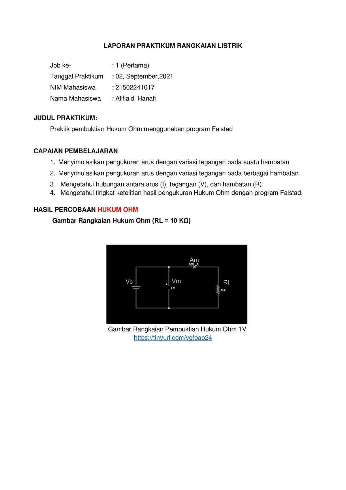 Laporan Praktikum Rangkaian Listrik Pembuktian Hukum Ohm Menggunakan ...