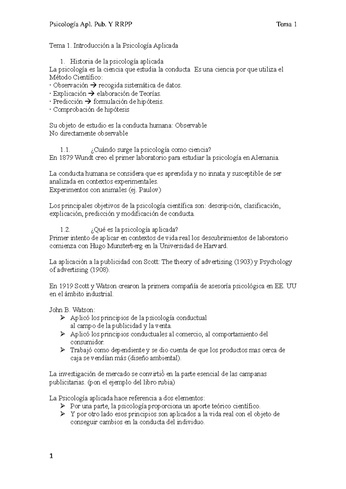 Tema 1 psico - Apuntes 1 - Psicología Apl. Pub. Y RRPP Tema 1 Tema 1 ...
