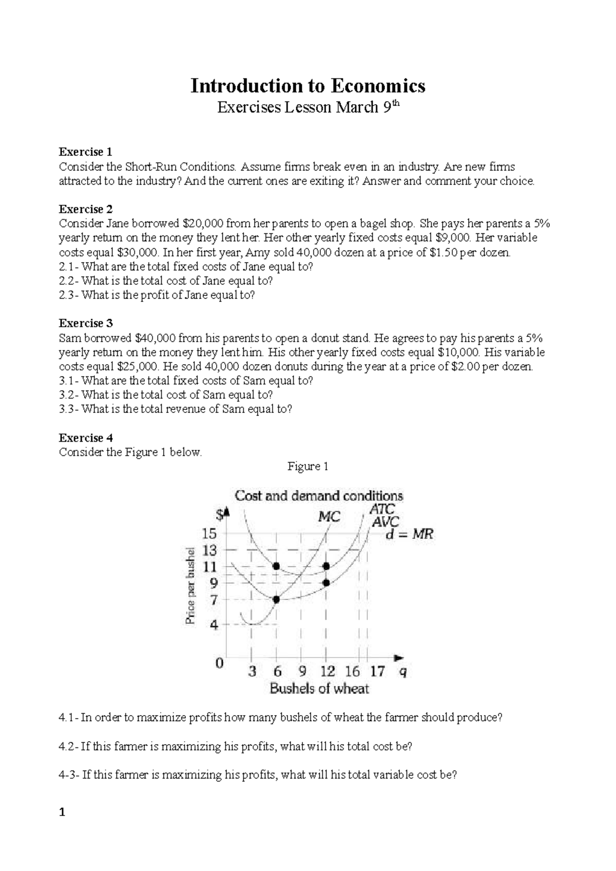 Exercises March Introduction To Economics Exercises Lesson March 9 Th Exercise 1 Consider The 0840