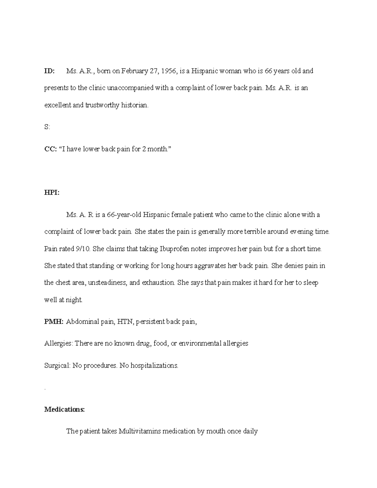 WEEK 4 FNP 592 SOAP NOTE - SOAP NOTES - ID: Ms. A., born on February 27 ...