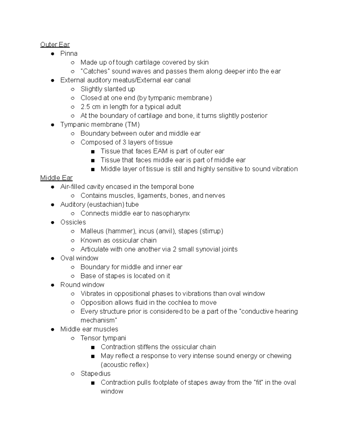 Outer and middle ear Outer Ear Pinna Made up of tough cartilage