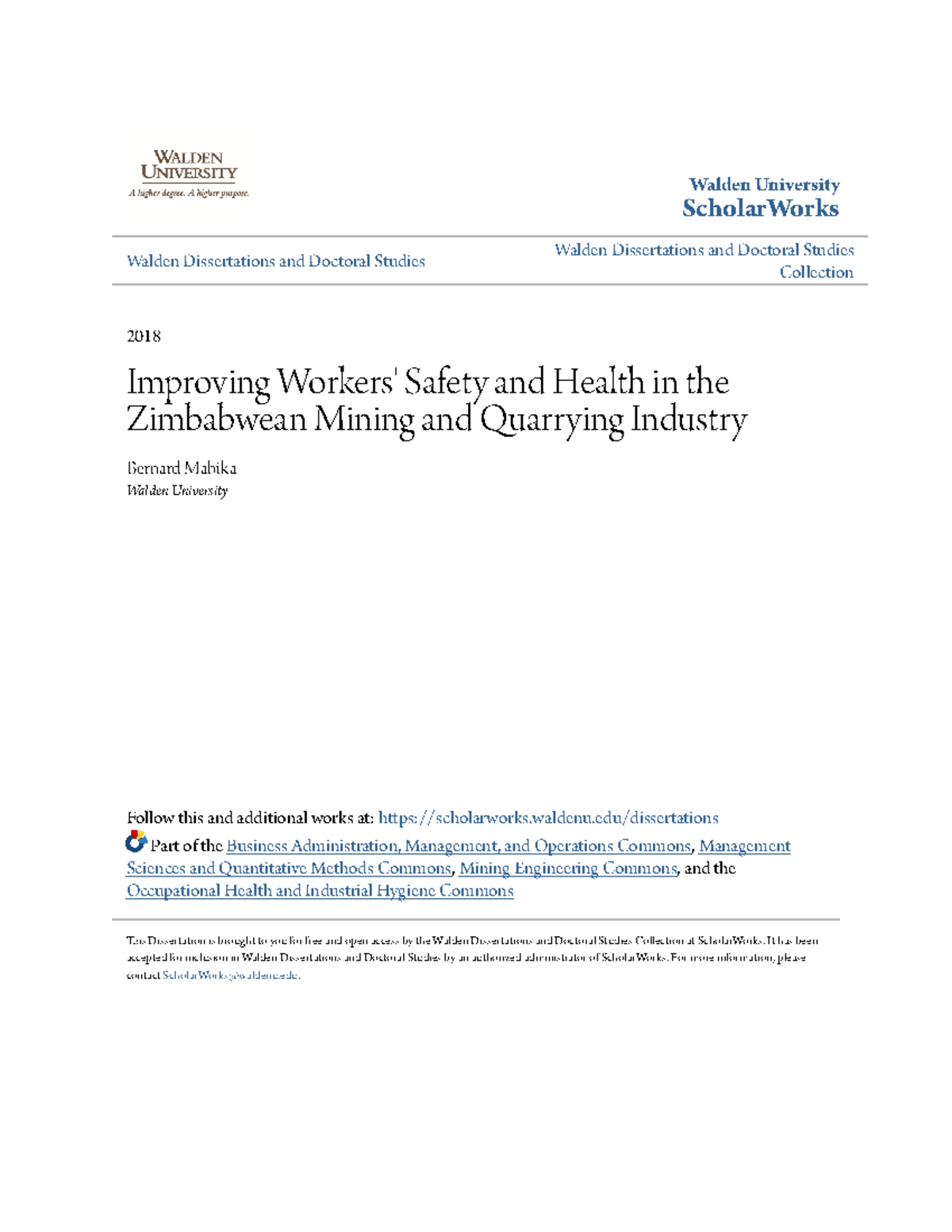Improving Workers Safety and Health in the Zimbabwean Mining and
