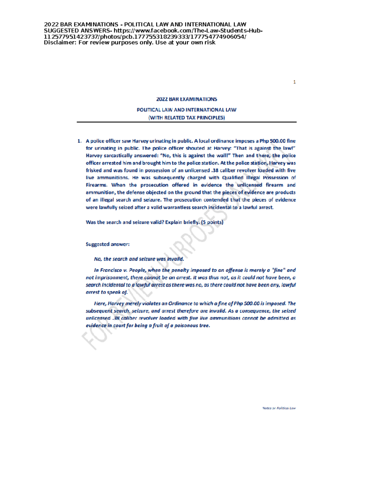 PoliticalLAW Suggested Answers to Political Law Bar Exam (2022