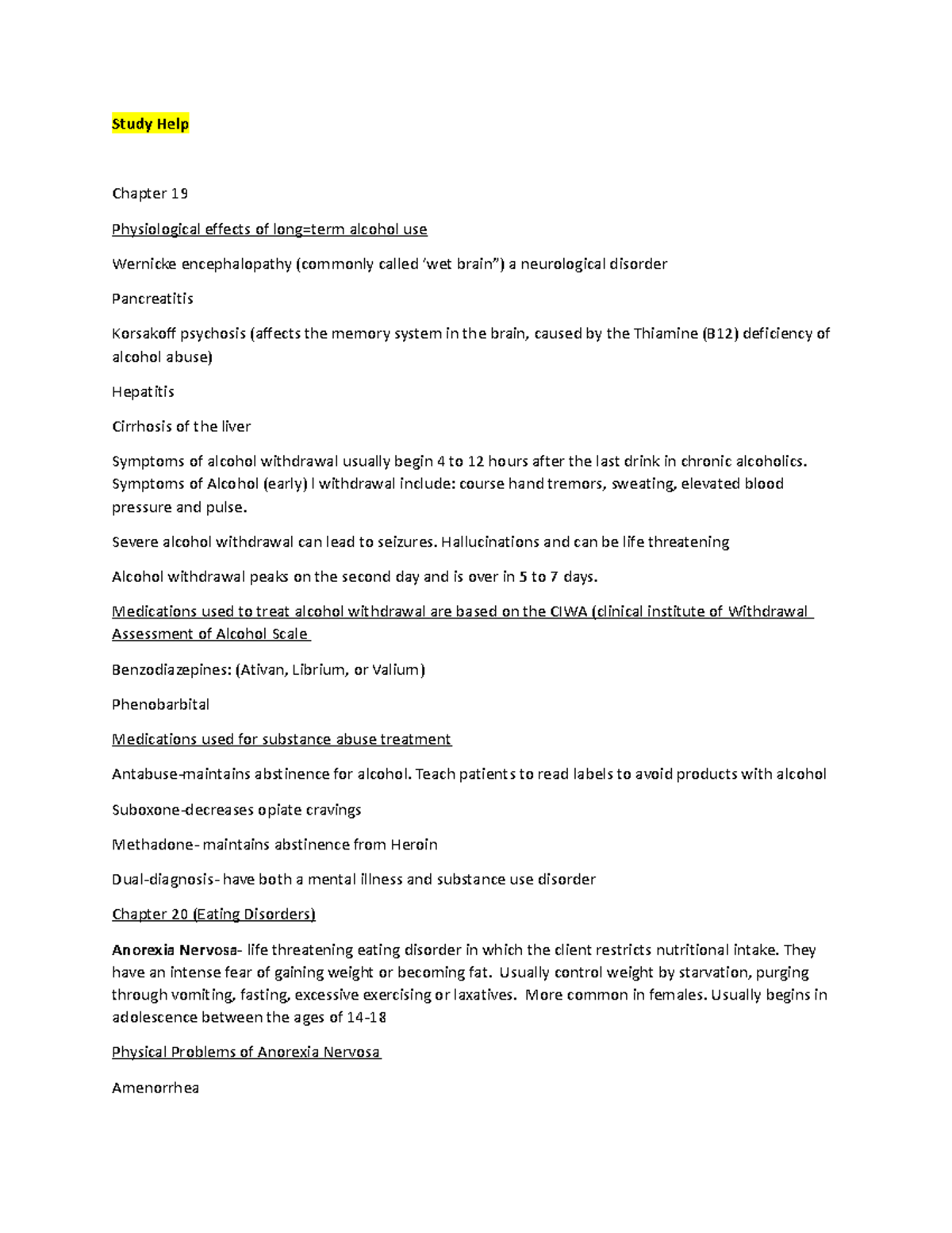 Review for chapters 1924 Study Help Chapter 19 Physiological effects of long=term alcohol use