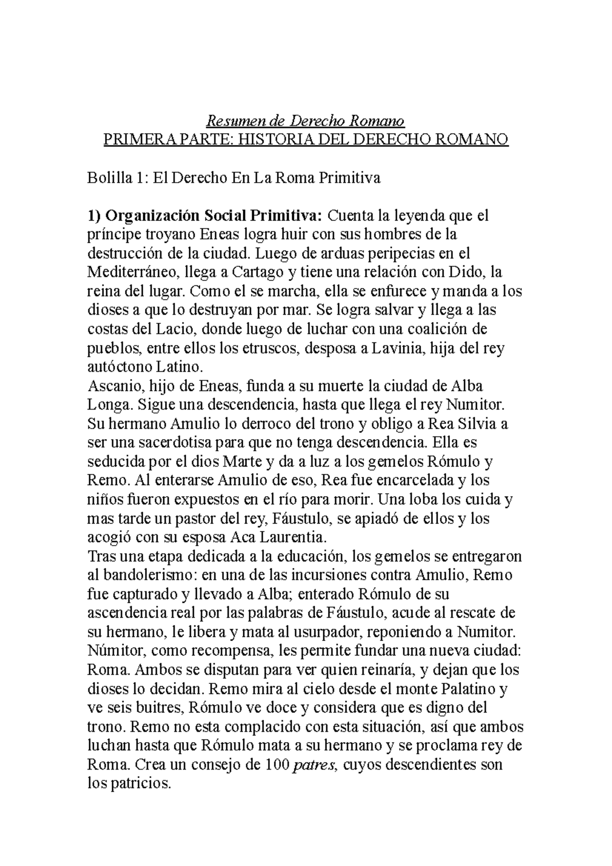 Romano - Resumen de Derecho Romano PRIMERA PARTE: HISTORIA DEL DERECHO ...