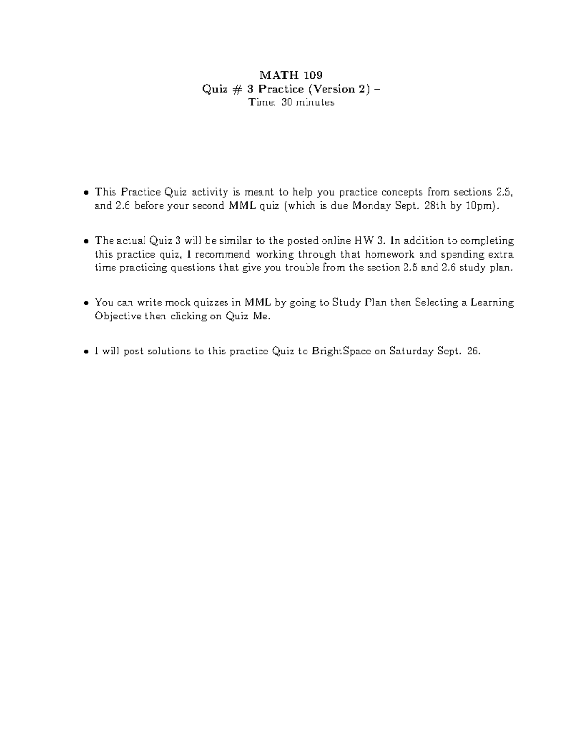 Math 109 Practice Quiz III #2 - MATH 109 Quiz # 3 Practice (Version 2 ...