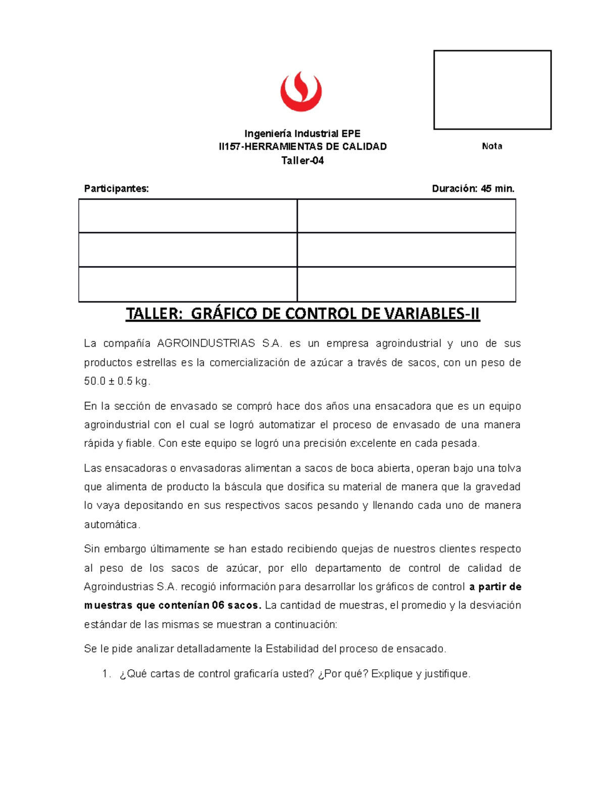2021-02 HQ Taller 04 Grafico Control Variables X-S - Ingeniería ...
