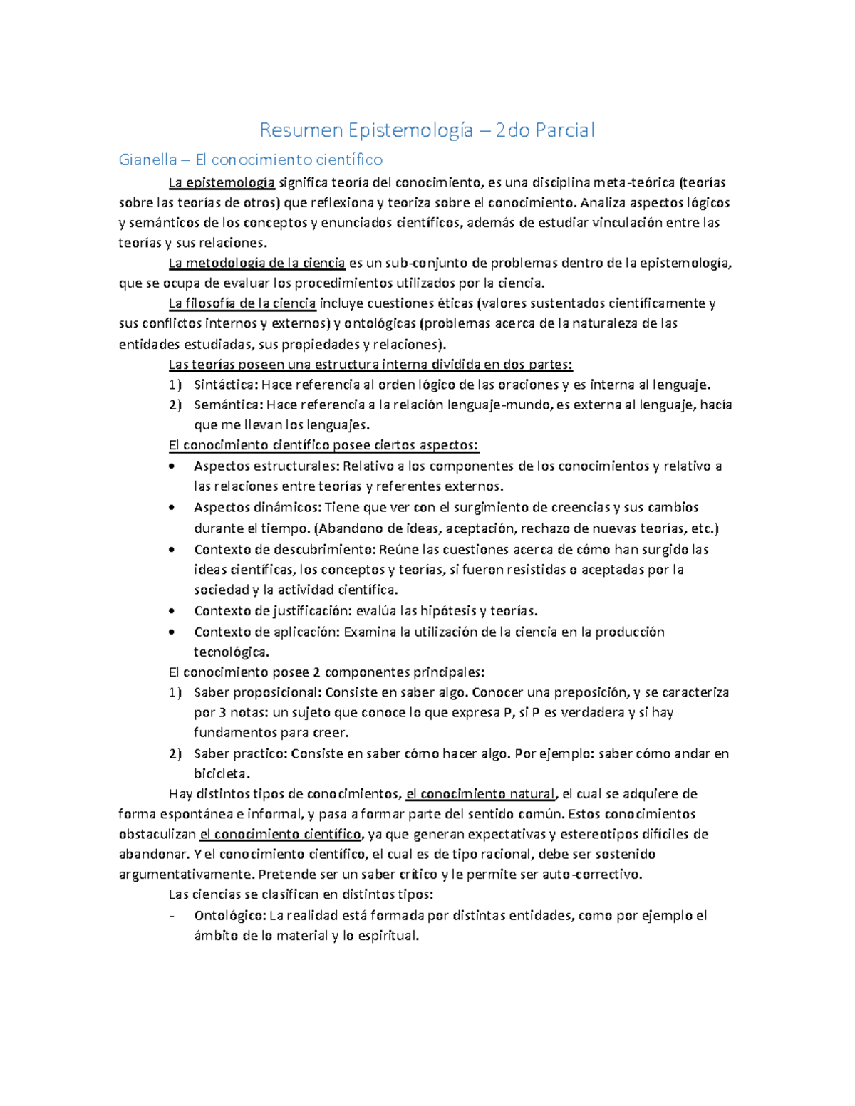 Resumen Epistemología - 2do Parcial - Resumen Epistemología – 2do ...