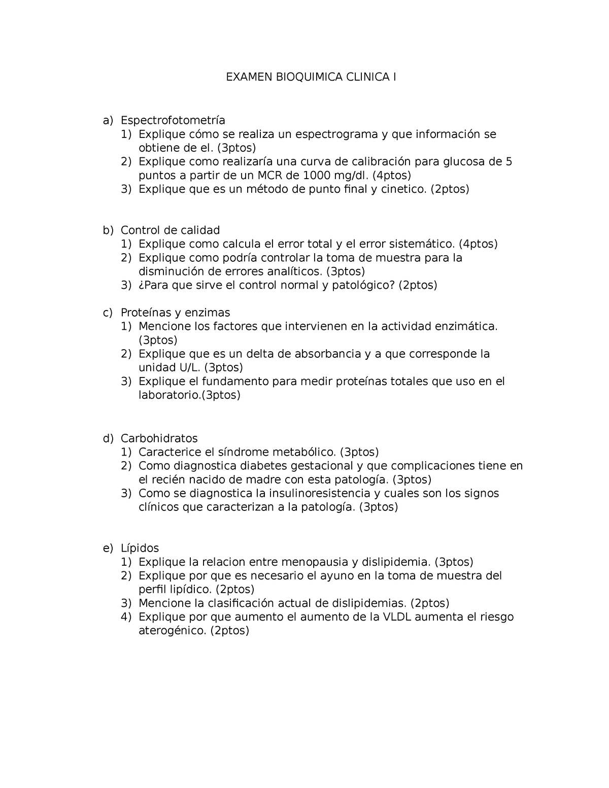 Examen Bioquimica Clinica I - EXAMEN BIOQUIMICA CLINICA I A ...