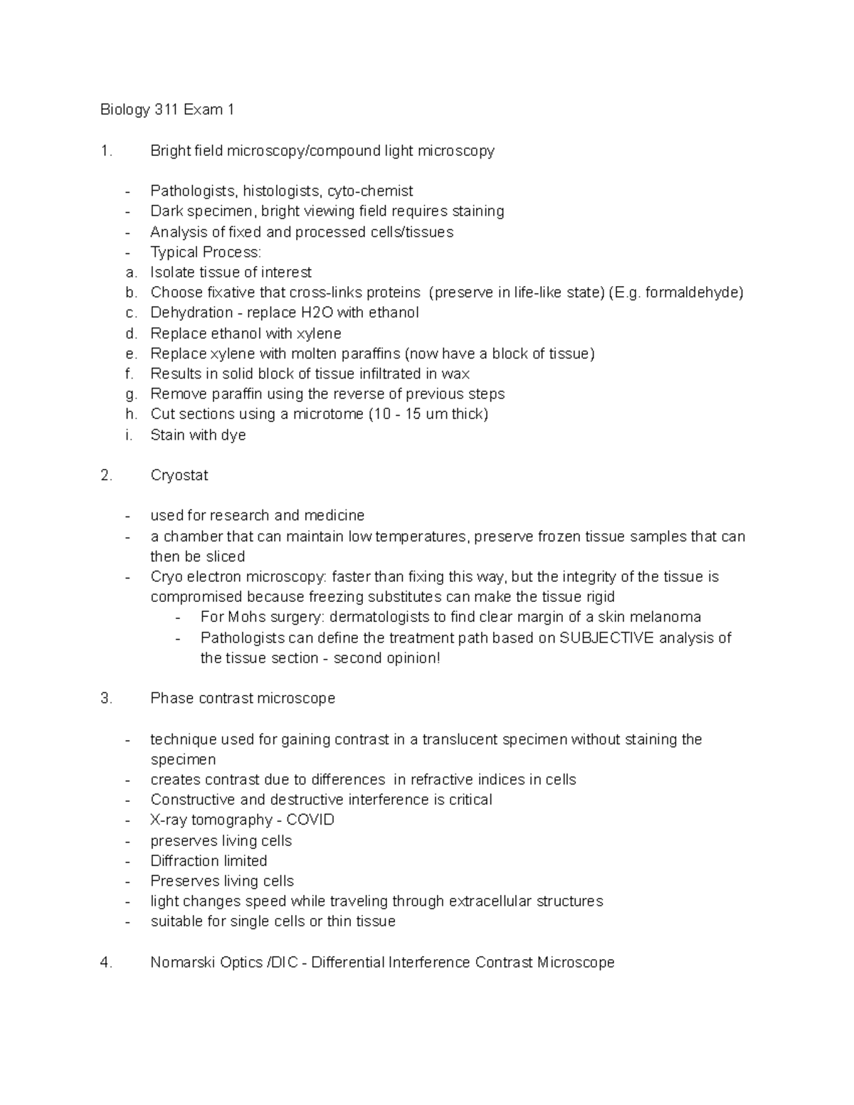 Biology 311 Study Guide Exam 1 - Biology 311 Exam 1 Bright field ...