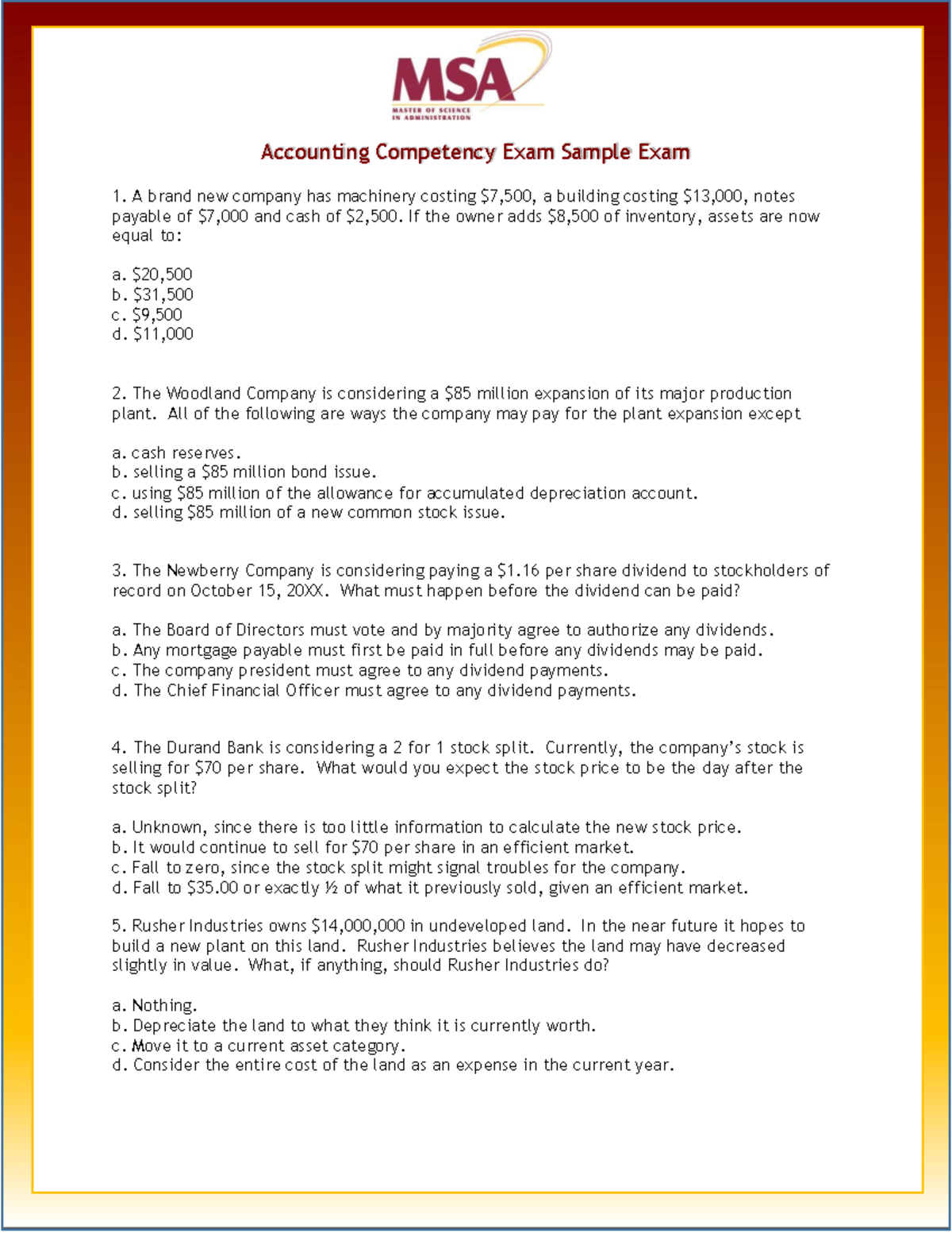 ACC-Sample Exam - reconciliation - Accounting Competency Exam Sample ...