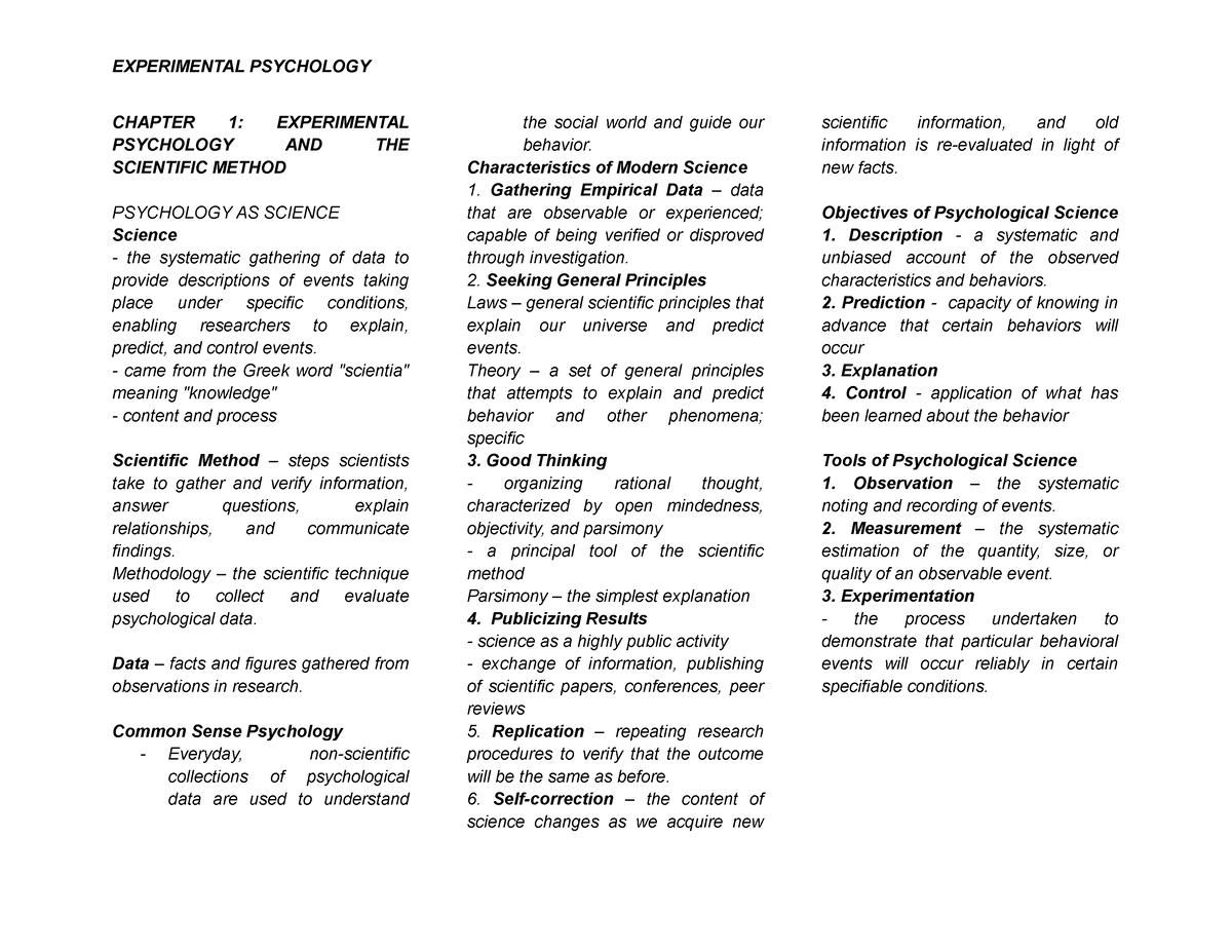 EXPERIMENTAL PSYCHOLOGY - CHAPTER 1: EXPERIMENTAL PSYCHOLOGY AND THE ...