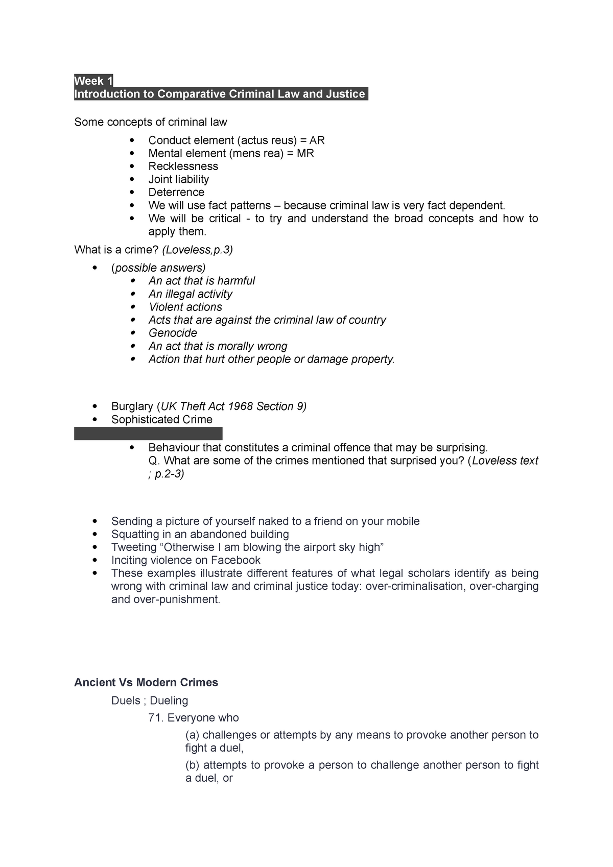 Criminal Law W1 & 5-7 - Lecture Notes 5-7 - Week 1 Introduction To ...