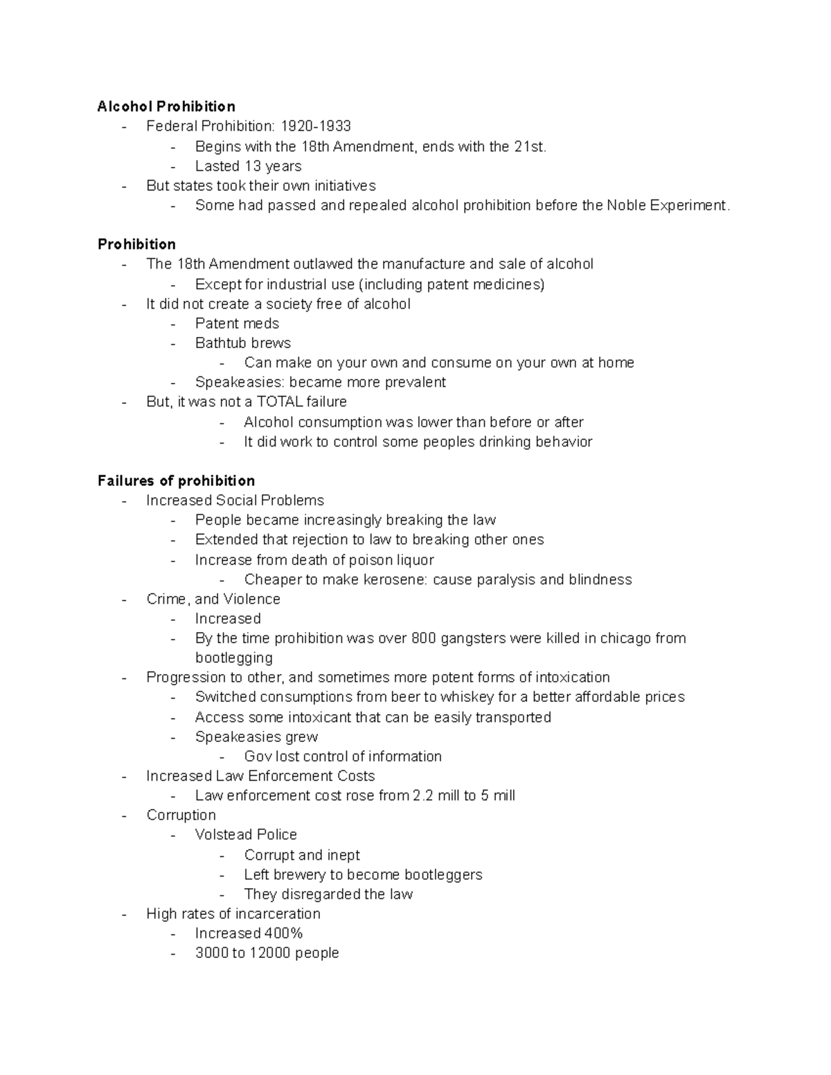 2.6 Prohibition - notes - Alcohol Prohibition - Federal Prohibition ...