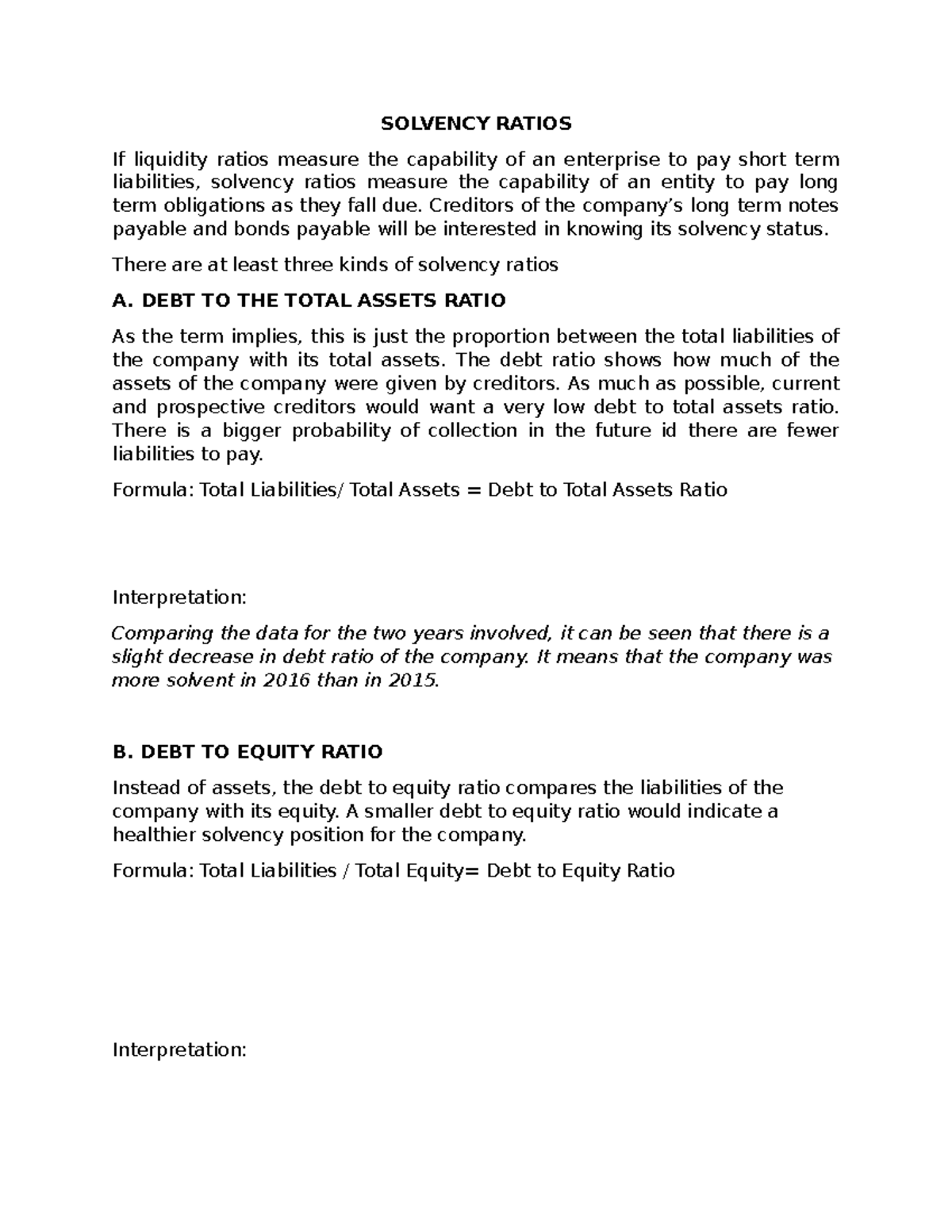 Solvency-Ratios - About Accounting - SOLVENCY RATIOS If liquidity ...