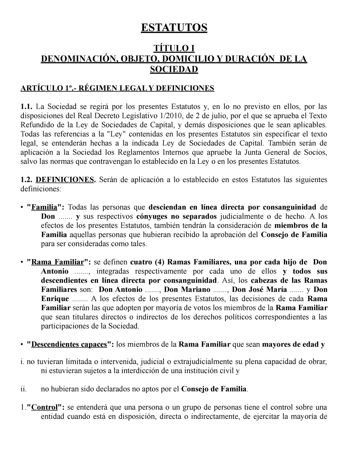 Caso Práctico. Estatutos (b) - ESTATUTOS TÍTULO I DENOMINACIÓN, OBJETO ...