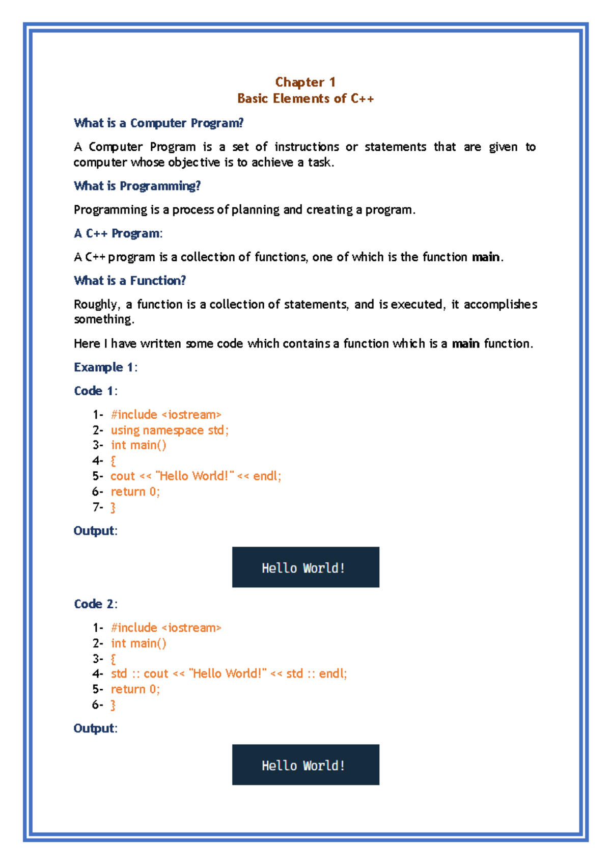 Lecture 1 2021-2025 Basics - Chapter 1 Basic Elements of C++ What is a ...