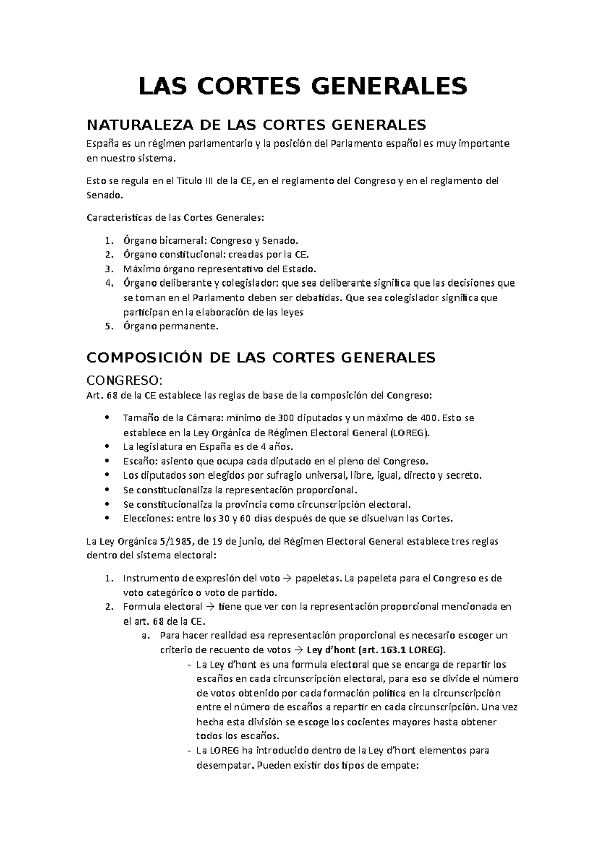TEMA 8 Apuntes 8 LAS CORTES GENERALES NATURALEZA DE LAS CORTES GENERALES España es un