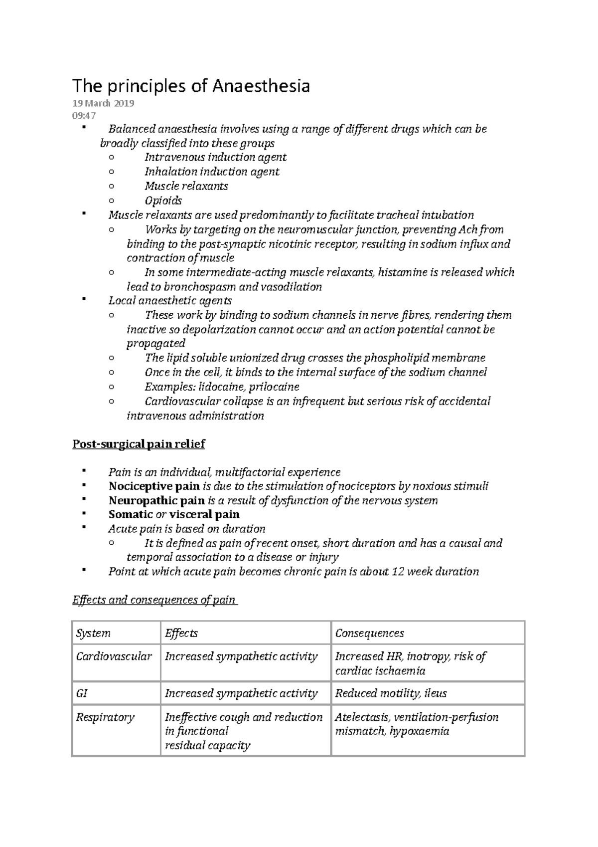 The principles of Anaesthesia - Studocu