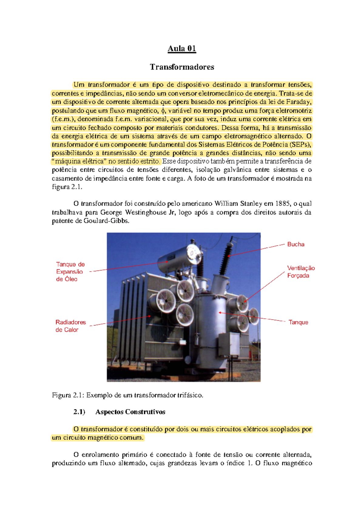 Notas De Aula 01 Transformadores Aula 01 Transformadores Um