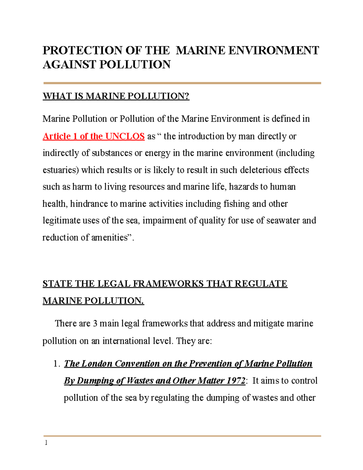 Marine Pollution Protection Of The Marine Environment Against