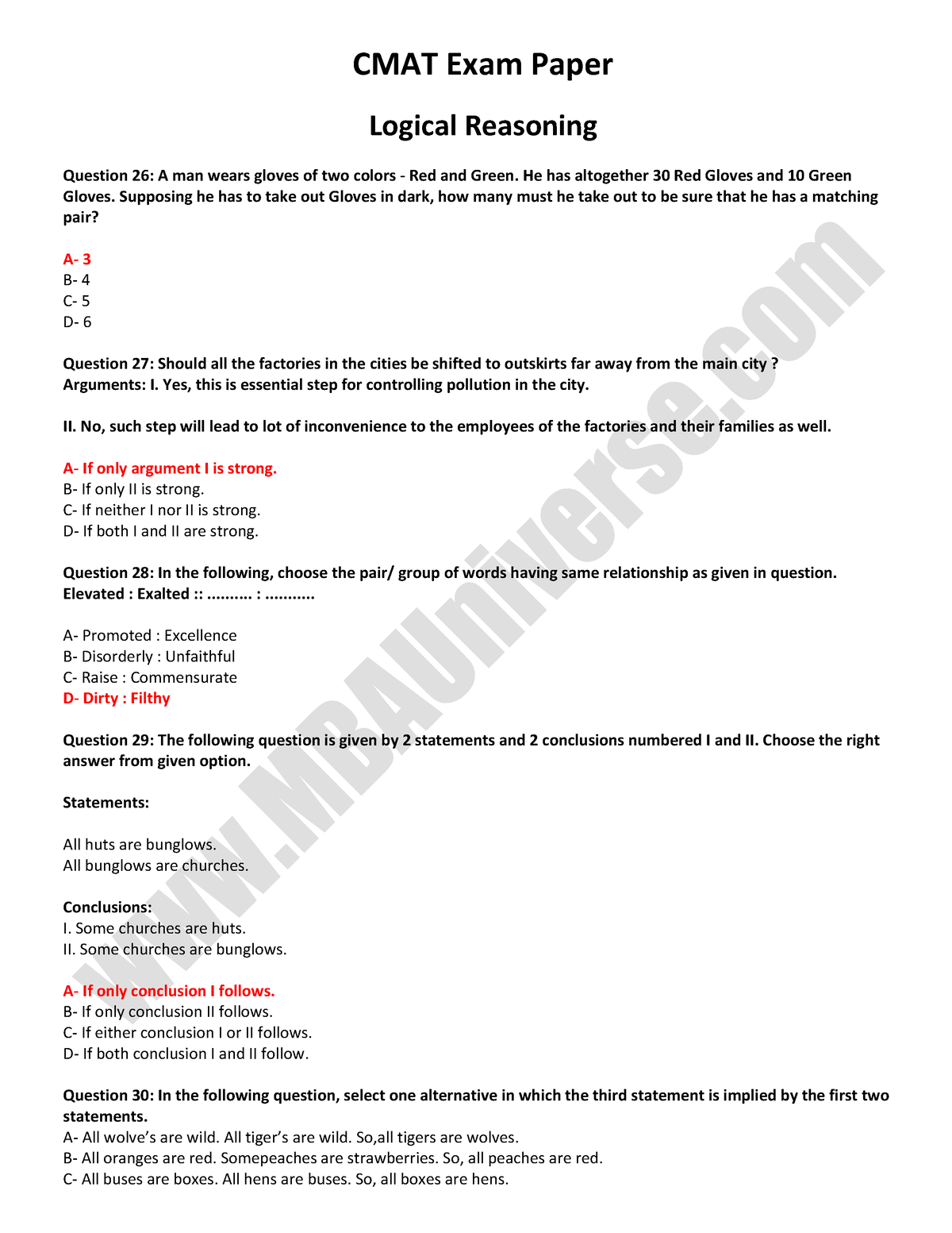 Cmat Paper Logical Reasoning Cmat Exam Paper Logical Reasoning