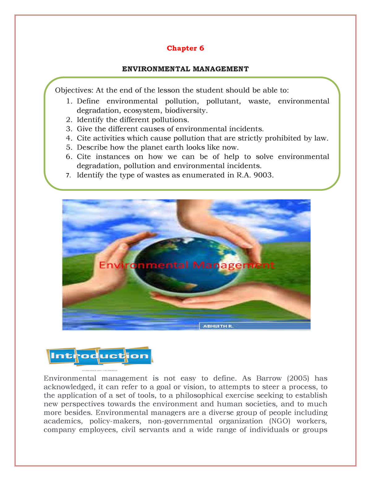 Chapter 6- Environtal Management - Chapter 6 ENVIRONMENTAL MANAGEMENT ...