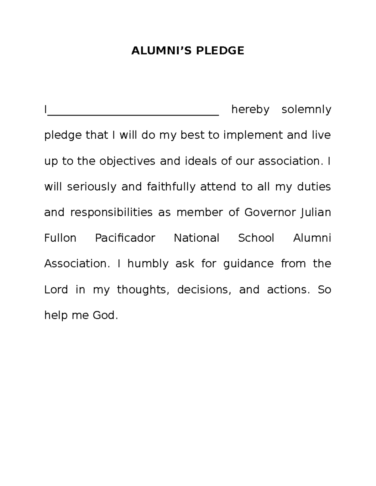 Alumni and graduate pledge - ALUMNI’S PLEDGE I ...