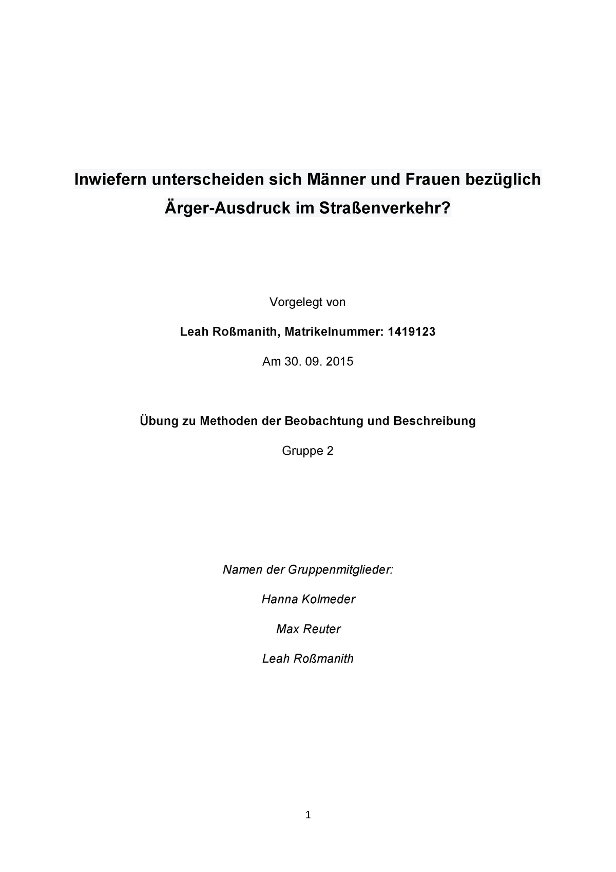 Abschlussarbeit Leah Roßmanith 1419123 Beobachtung Und Beschreibung ...