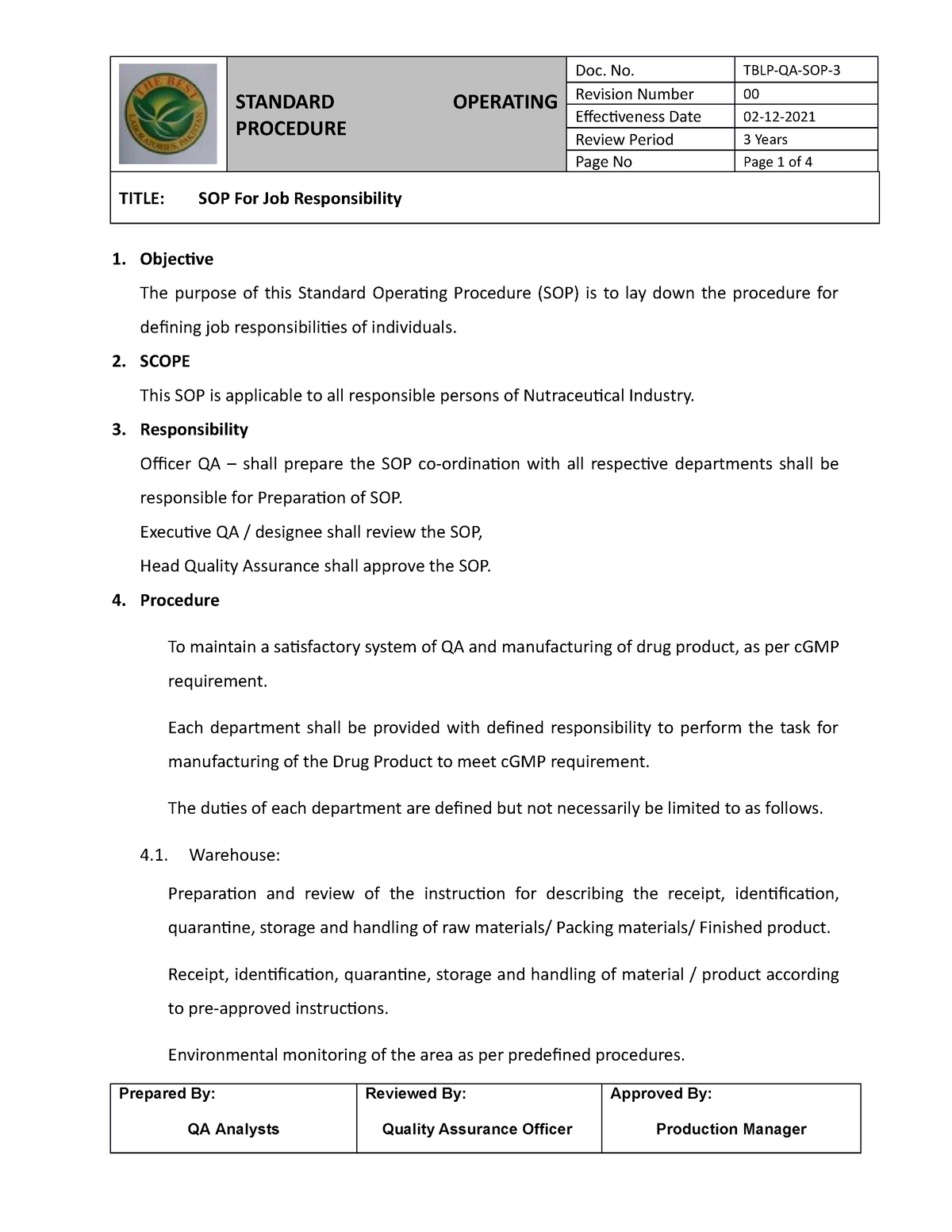 sop-for-job-responsibility-standard-operating-procedure-revision