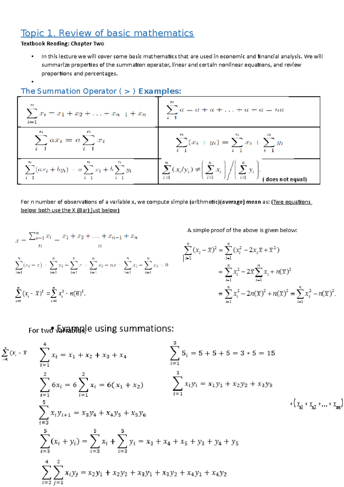 Analytical Methods in Economics and Finance Notes - Topic 1. Review of ...