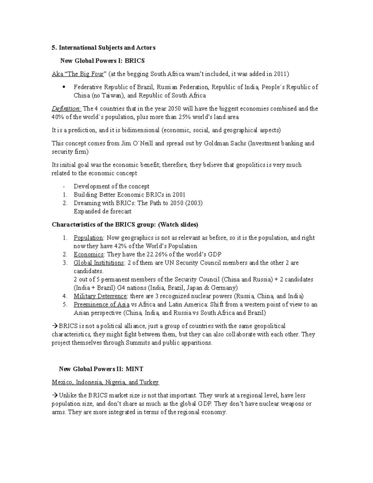 5th Lesson - BRICS - International Subjects and Actors New Global ...