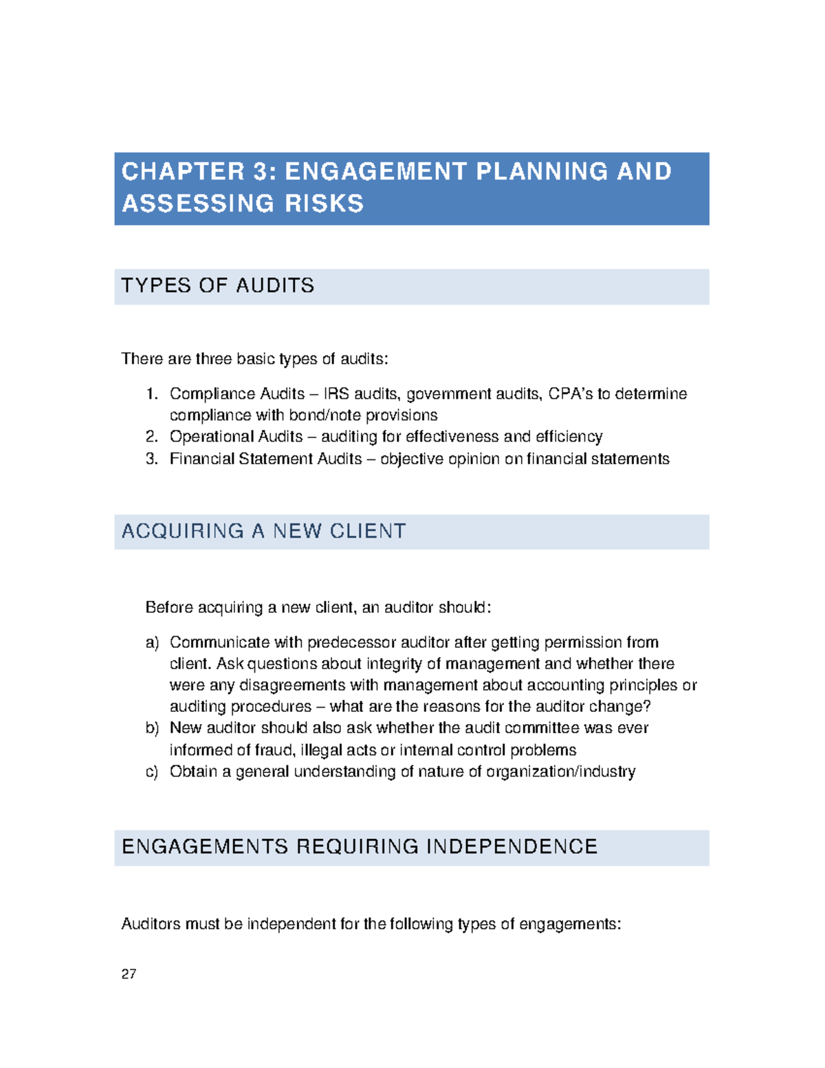 AUD Sample of Study Guide CHAPTER 3 ENGAGEMENT PLANNING AND