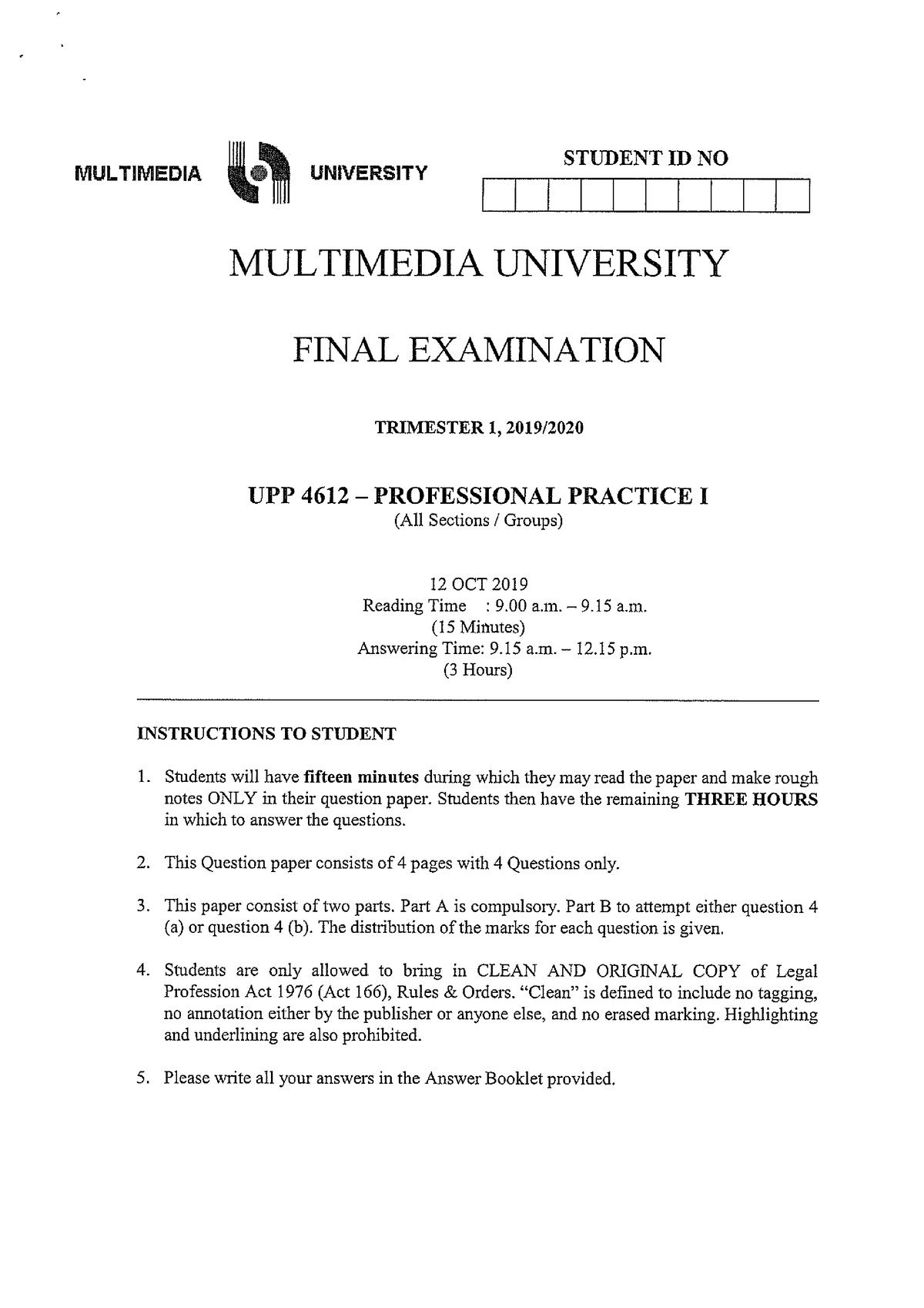 Professional Practice I MULTIMEDIA UNIVERSITY FINAL EXAMINATION