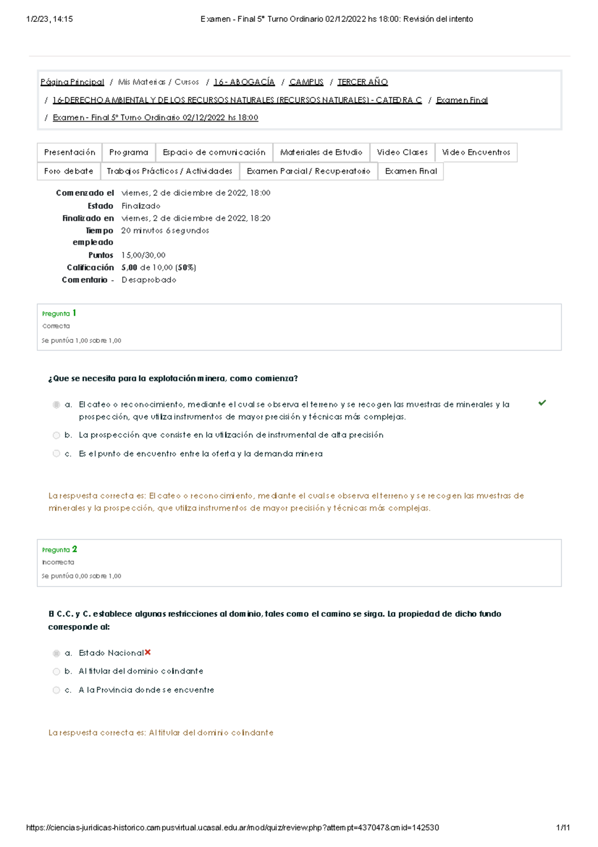 Examen - Final 5° Turno Ordinario 02 12 2022 Hs 18 00 Recursos ...