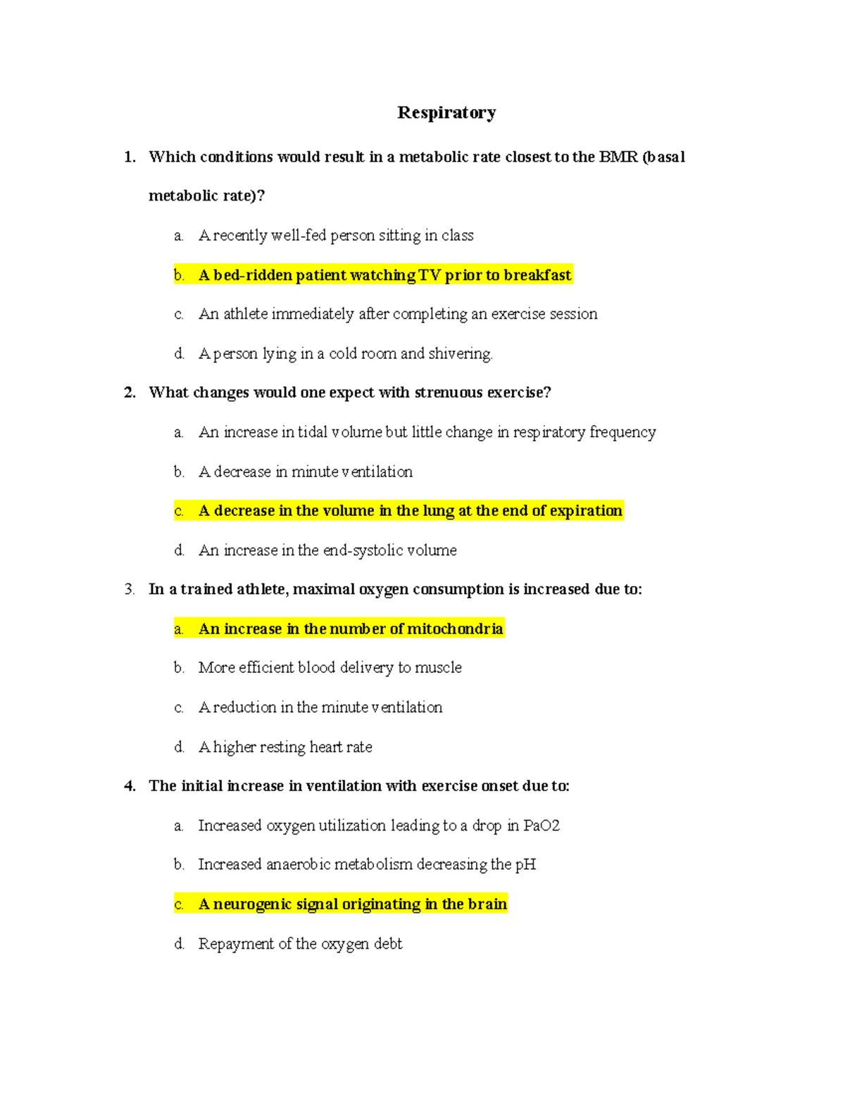 Exam 4 Questions 2 - Exam 4 Study Guide - Respiratory 1. Which ...