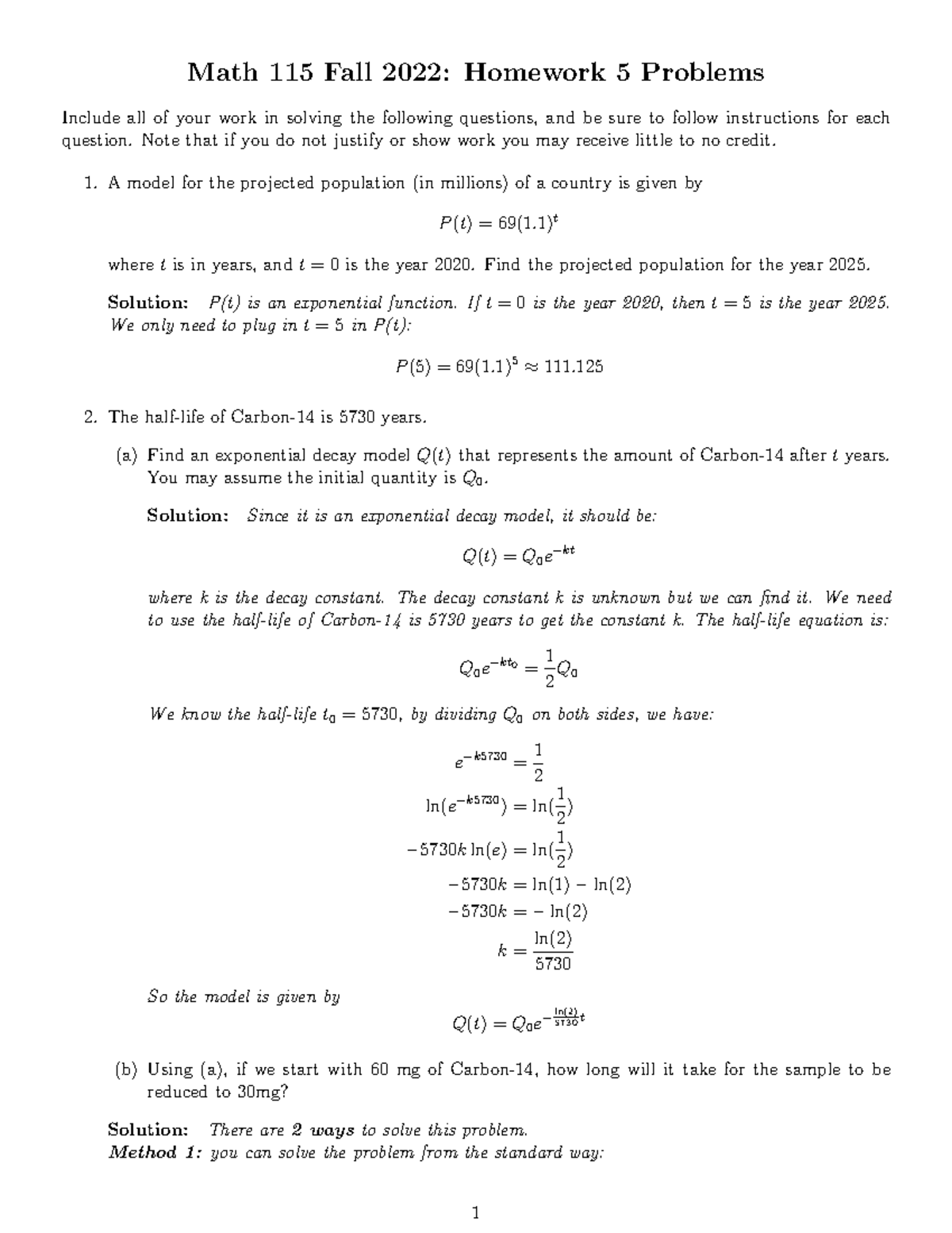 Math 115 Fall 2022: Homework 5 Problems - Studocu